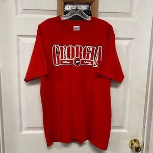 Vintage Georgia Bulldogs T Shirt Gildan Ultra Cotton Mens Large Red UGA College